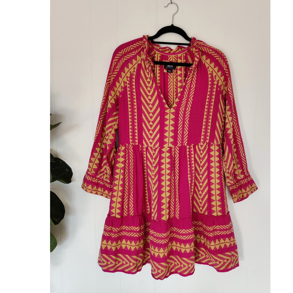 Anthropologie Pink and Yellow Geometric Mini Dress